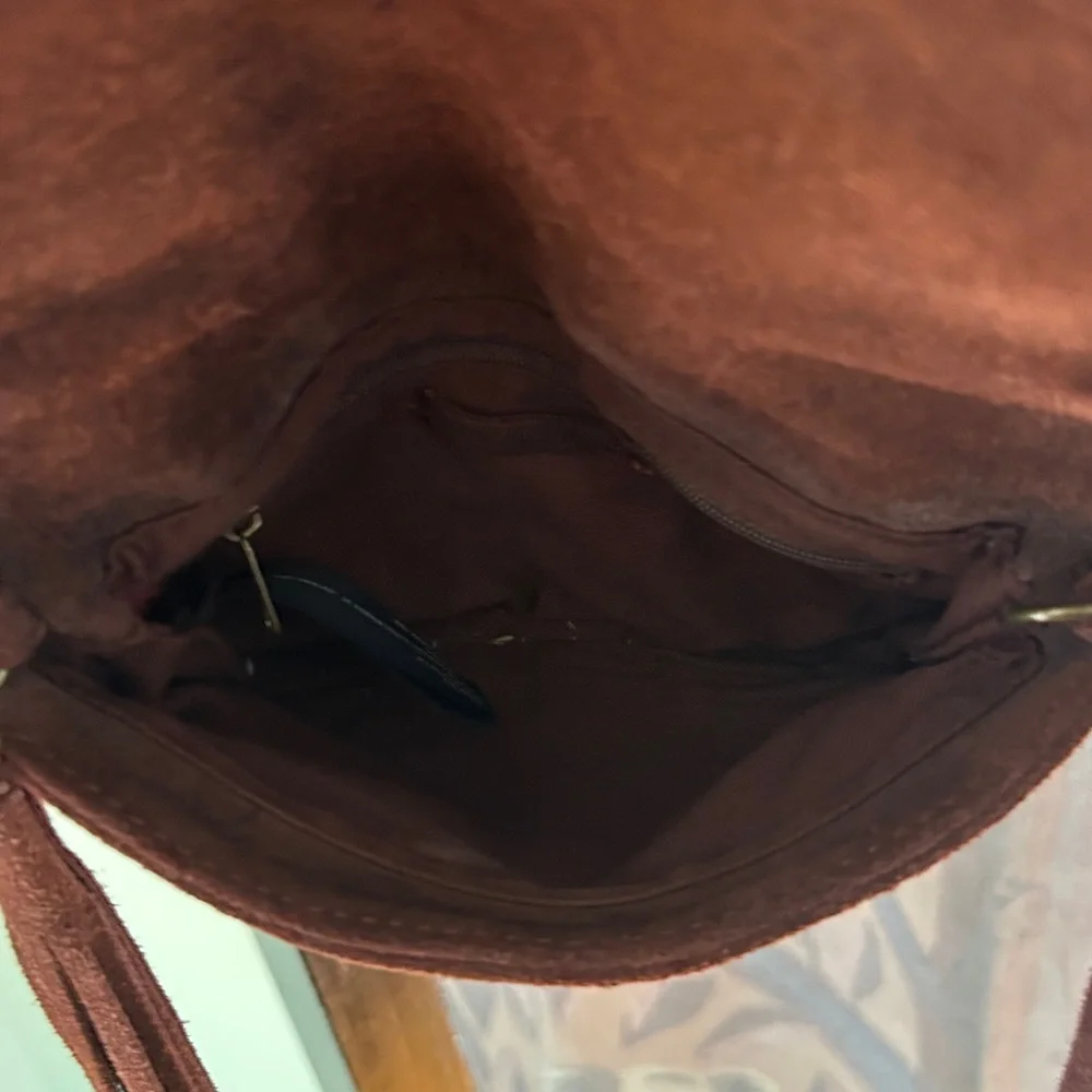 Genuine Suede Leather Crossbody Suede Tassel Bag Brown 2 Zip Festival Bag - Picture 7 of 16